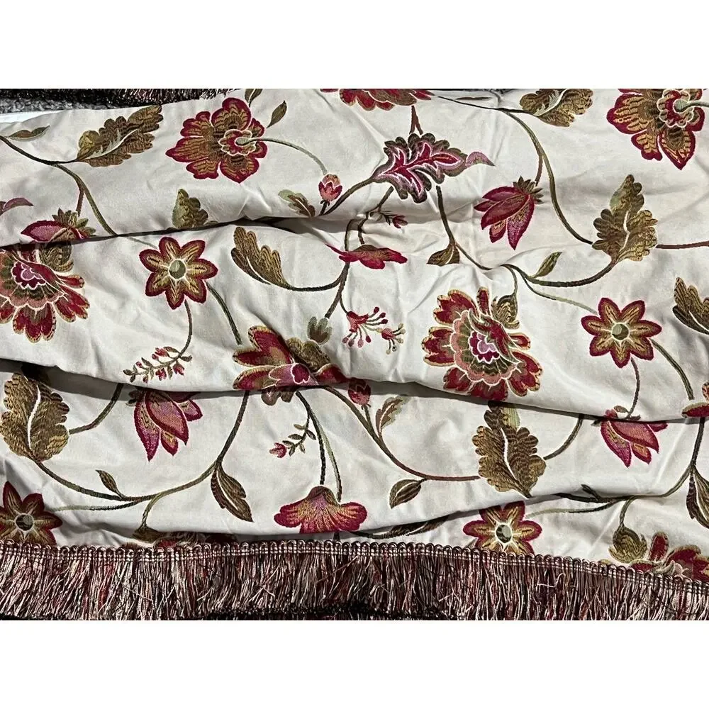 Embroidered Fabric 2 Custom Made Jacobean Floral Fringe Valance Beige Red Gold
